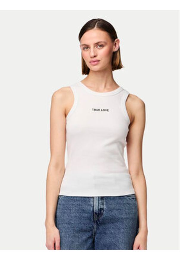 Pieces Top Mikka 17152323 Biały Regular Fit. Kolor: biały. Materiał: bawełna