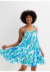 bonprix - Sukienka z batikowym nadrukiem ze zrównoważonej wiskozy. Kolor: niebieski. Materiał: wiskoza. Długość rękawa: na ramiączkach. Wzór: nadruk #1