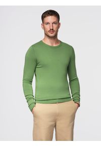 Ombre Clothing - Męski sweter klasyczny z wiskozą BASIC z okrągłym dekoltem – zielony V13 - Rozmiar: L. Okazja: do pracy, na co dzień, na spotkanie biznesowe. Kolor: zielony. Materiał: wiskoza. Wzór: gładki. Styl: klasyczny