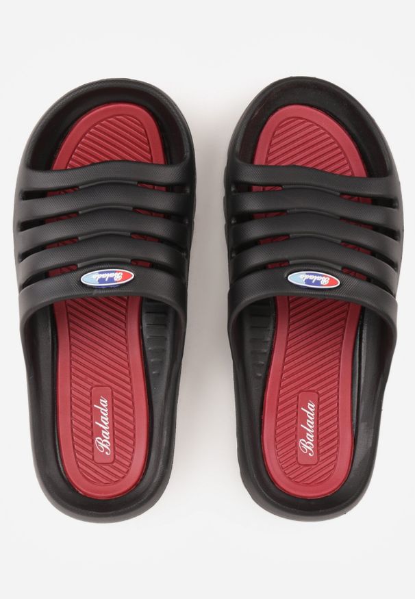 Born2be - Czarno-Czerwone Klapki na Grubej Podeszwie z Wycięciami na Cholewce Henria. Okazja: na co dzień. Kolor: czarny. Materiał: dresówka, jeans. Styl: wakacyjny, casual, sportowy