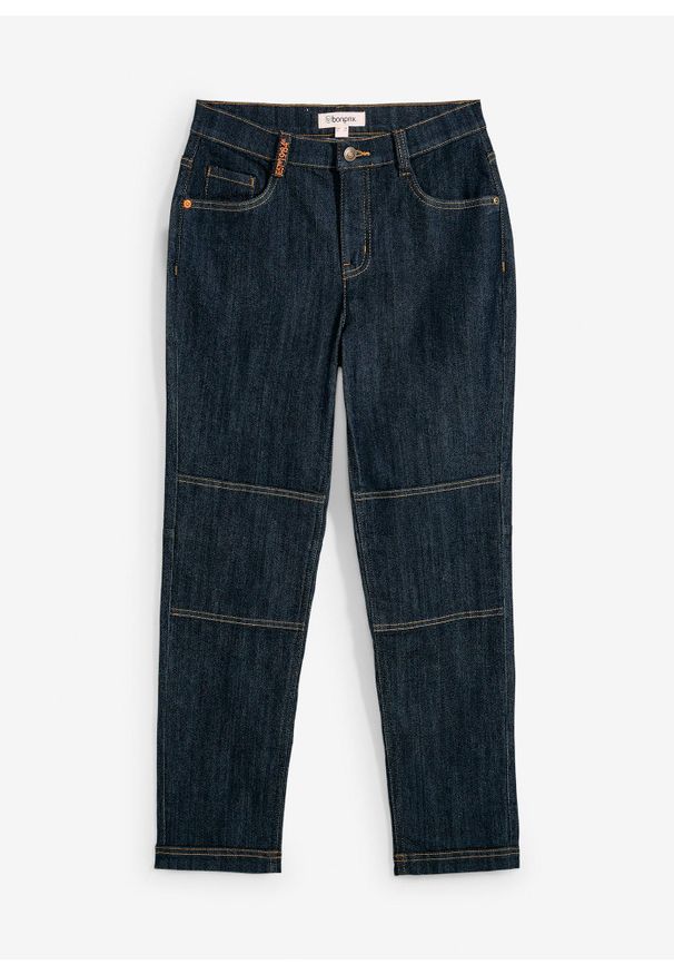 bonprix - Dżinsy ze stretchem Regularnie Fit Straight z wzmacnianymi partiami kolan. Kolor: niebieski