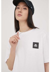 Kappa t-shirt bawełniany kolor biały z nadrukiem. Kolor: biały. Materiał: bawełna. Wzór: nadruk