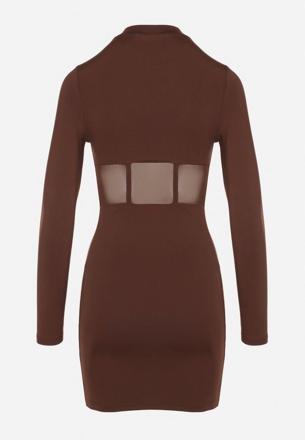Born2be - Brązowa Dopasowana Sukienka Vices Ozdobiona Gorsetową Przezroczystą Górą Axerne. Typ kołnierza: dekolt gorset. Kolor: brązowy. Wzór: aplikacja. Typ sukienki: gorsetowe. Styl: klasyczny, elegancki