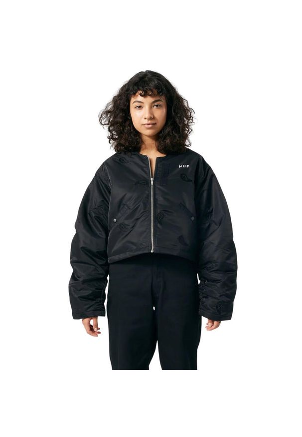 Kurtka turystyczna damska HUF Paisley Satin. Kolor: czarny. Materiał: nylon. Wzór: paisley. Sport: turystyka piesza