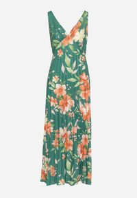 Born2be - Ciemnozielona Sukienka o Rozkloszowanym Kroju z Plisami i Dekoltem w Serek Nitolina. Okazja: na co dzień, na spacer. Typ kołnierza: dekolt w serek. Kolor: zielony. Materiał: jeans. Długość rękawa: na ramiączkach. Typ sukienki: rozkloszowane. Styl: casual #7