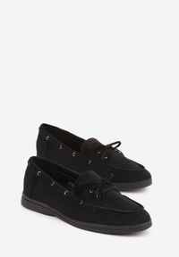 Renee - Czarne Mokasyny ze Sznurkiem i Kokardą Samiphia. Okazja: na co dzień. Kolor: czarny. Materiał: jeans. Styl: casual, elegancki #6