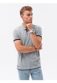 Ombre Clothing - Koszulka męska polo bawełniana - jasnoszara V7 S1382 - S. Typ kołnierza: polo. Kolor: szary. Materiał: bawełna. Wzór: nadruk. Styl: klasyczny #6