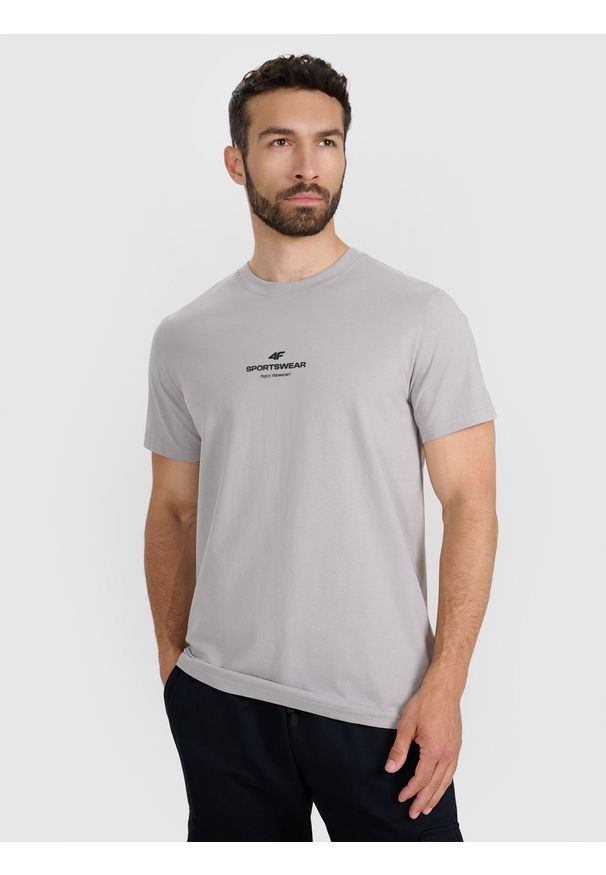 4f - 4F T-shirt regular z nadrukiem męski - szary 3XL. Okazja: na co dzień. Kolor: szary. Materiał: jersey, materiał, bawełna. Długość rękawa: krótki rękaw. Długość: krótkie. Wzór: nadruk. Styl: klasyczny, sportowy, casual