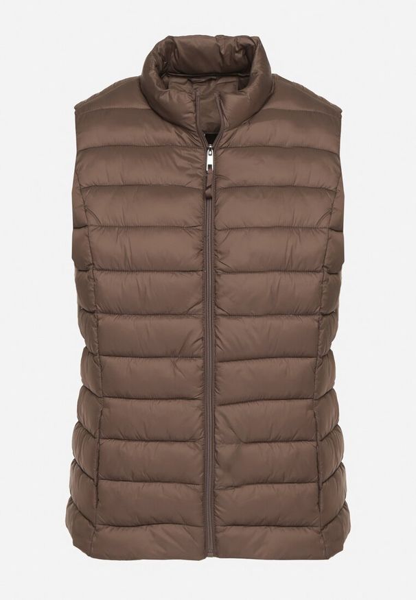 Born2be - Brązowa Pikowanana Kamizelka Sifitta. Okazja: na co dzień. Kolor: brązowy. Materiał: jeans. Styl: casual, elegancki, klasyczny