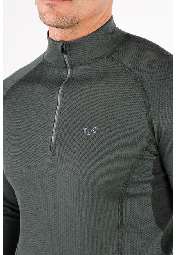 Koszulka turystyczna męska z długim rękawem 100% Merino WOOLONA Halldor. Kolor: zielony. Długość rękawa: długi rękaw. Długość: długie. Sport: turystyka piesza