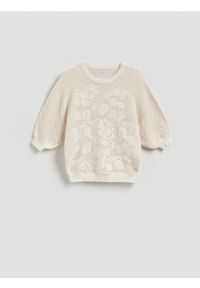 Reserved - Sweter z bawełną - kremowy. Kolor: kremowy. Materiał: bawełna #1