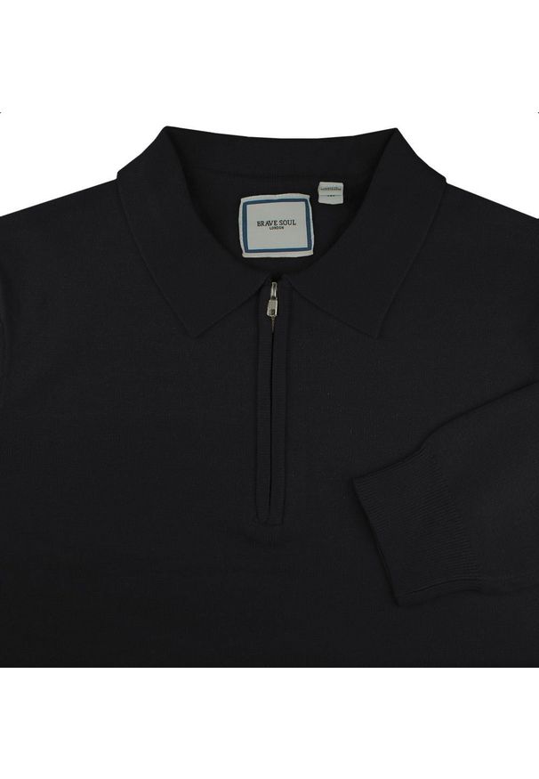 Męski, Lekki Sweter z Wiskozy z Kołnierzykiem Polo - Brave Soul - Czarny. Typ kołnierza: polo. Kolor: czarny. Materiał: poliamid, poliester, wiskoza