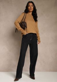 Renee - Brązowy Klasyczny Sweter z Wełną i Bawełną Bez Zdobień Neandia. Kolor: brązowy. Materiał: wełna, bawełna. Wzór: aplikacja. Styl: klasyczny #2