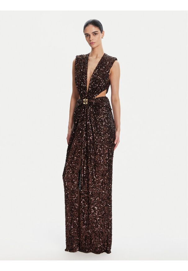 Elisabetta Franchi Sukienka wieczorowa ABR4852E2 644 Brązowy Regular Fit. Kolor: brązowy. Materiał: syntetyk. Styl: wizytowy
