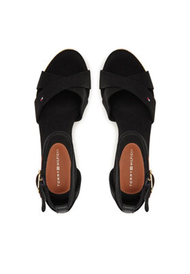 TOMMY HILFIGER - Tommy Hilfiger Sandały Flag High Wedge Espad Crisscross FW0FW08661 Czarny. Kolor: czarny. Materiał: materiał