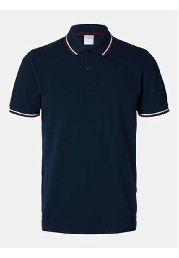 Selected Homme Polo 16095852 Granatowy Slim Fit. Typ kołnierza: polo. Kolor: niebieski. Materiał: bawełna