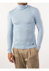 Takeshy Kurosawa Sweter | 83058 | Dolcevita Costina Lana | Mężczyzna | Niebieski. Typ kołnierza: golf. Kolor: niebieski. Materiał: wełna, poliamid, wiskoza, kaszmir. Wzór: ze splotem, aplikacja