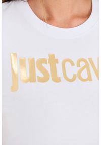 Just Cavalli - JUST CAVALLI Biały damski t-shirt Logo Gold, Rozmiar L. Kolor: biały #2