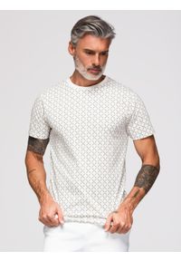 Ombre Clothing - Męska koszulka dzianinowa z nadrukiem full print – biała V3 - Rozmiar: XL. Okazja: na co dzień. Kolor: biały. Materiał: dzianina. Długość rękawa: krótki rękaw. Długość: krótkie. Wzór: nadruk. Styl: casual, klasyczny #1