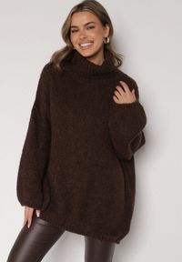Born2be - Brązowy Gładki Golf Oversize z Domieszką Wełny i Wiskozy Nerafera. Okazja: na co dzień. Typ kołnierza: golf. Kolor: brązowy. Materiał: wełna, wiskoza. Wzór: gładki. Styl: klasyczny, casual #4