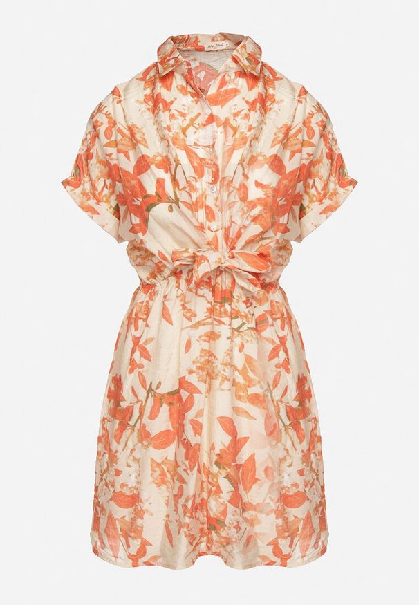 Born2be - Pomarańczowa Sukienka Taliowana z Koszulową Górą w Abstrakcyjny Wzór Namselle. Okazja: na co dzień. Kolor: pomarańczowy. Materiał: wiskoza, jeans. Typ sukienki: koszulowe. Styl: casual, klasyczny