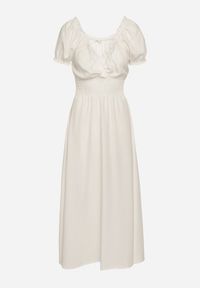 Born2be - Biała Sukienka Ozdobiona Bufkami Dolinossa. Okazja: na co dzień. Kolor: biały. Wzór: aplikacja. Sezon: lato. Styl: casual #5