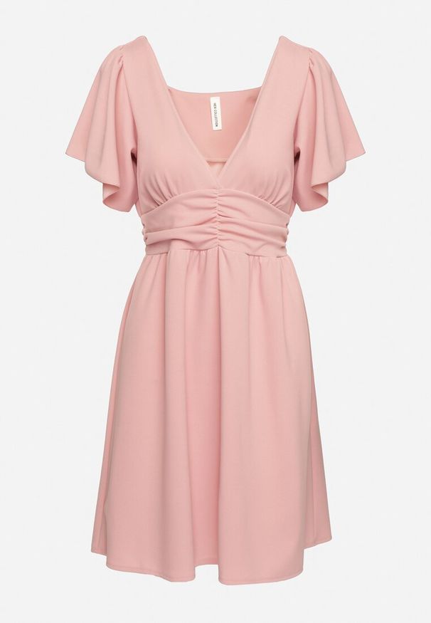 Born2be - Różowa Krótka Sukienka z Luźnym Rękawem i Gumką w Talii Bainasa. Kolor: różowy. Długość: mini