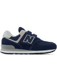 Buty New Balance PV574EVN – granatowe. Okazja: na co dzień. Zapięcie: rzepy. Kolor: niebieski. Materiał: syntetyk, zamsz, materiał, guma, skóra. Szerokość cholewki: normalna. Model: New Balance 574. Sport: turystyka piesza