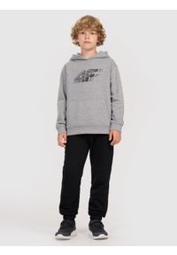 4f - 4F Bluza dresowa nierozpinana z kapturem chłopięca - szara 122 (6-7 lat). Okazja: na co dzień. Typ kołnierza: kaptur. Kolor: szary. Materiał: dresówka. Wzór: gładki, ze splotem, nadruk. Sezon: lato. Styl: klasyczny, casual, sportowy #2