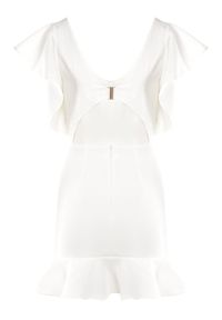 Born2be - Biała Sukienka Bessette. Typ kołnierza: kołnierz z falbankami. Kolor: biały. Długość rękawa: krótki rękaw. Wzór: aplikacja. Typ sukienki: dopasowane. Styl: wizytowy. Długość: mini #2