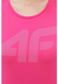 4f - 4F T-shirt damski kolor różowy. Okazja: na co dzień. Kolor: różowy. Materiał: włókno, dzianina. Wzór: nadruk. Styl: casual #3