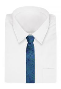 Krawat Alties (7 cm) - Niebieski z Zielonymi Akcentami. Kolor: niebieski. Materiał: tkanina. Styl: elegancki, wizytowy #2