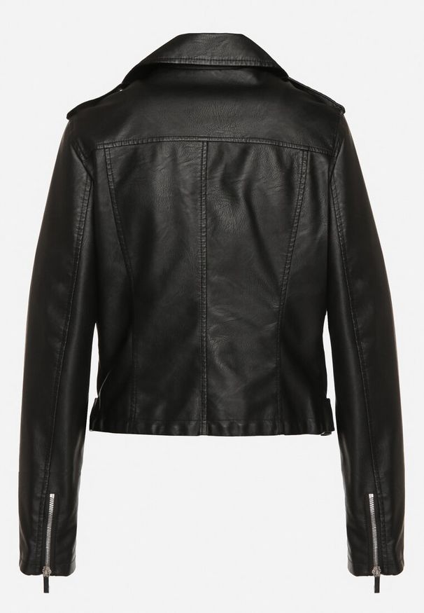 Born2be - Czarna Kurtka Ramoneska z Asymetrycznym Suwakiem i Regulowanym Paskiem Bralissa. Okazja: na co dzień. Kolor: czarny. Materiał: jeans. Styl: casual, rockowy, elegancki