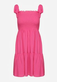 Renee - Fuksjowa Bawełniana Sukienka na Ramiączkach z Gumką w Pasie o Rozkloszowanym Kroju Holfea. Okazja: na co dzień, do pracy, na spacer. Kolor: różowy. Materiał: bawełna. Długość rękawa: na ramiączkach. Sezon: lato. Typ sukienki: rozkloszowane, proste. Styl: casual, klasyczny, elegancki #3