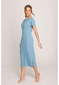 Stylove - Elegancka sukienka ołówkowa z dekoltem V z tyłu niebieska. Okazja: na ślub cywilny, na wesele, na imprezę. Kolor: niebieski. Typ sukienki: ołówkowe. Styl: elegancki #4