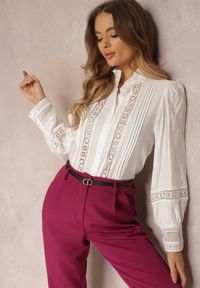 Renee - Biała Koszula ze Stójką i Koronką Phaeninca. Okazja: na co dzień. Typ kołnierza: kołnierzyk stójkowy. Kolor: biały. Materiał: koronka. Wzór: koronka. Styl: casual, elegancki #1