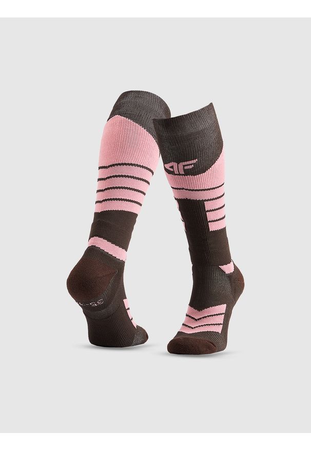 4f - 4F Skarpety narciarskie damskie - brązowe 35-38. Kolor: brązowy. Wzór: prążki. Sport: narciarstwo