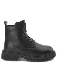 Big-Star - Czarne Botki Big Star Ocieplane Buty Damskie. Okazja: na co dzień. Zapięcie: sznurówki. Kolor: czarny. Materiał: skóra ekologiczna. Styl: klasyczny, casual, elegancki #4