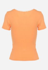 Born2be - Pomarańczowa Bluzka z Koronkową Lamówką Wokół Dekoltu Fianlema. Kolor: pomarańczowy. Materiał: koronka #5