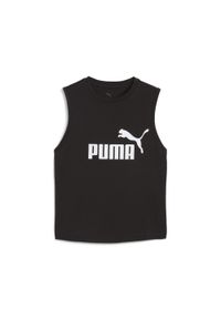 Puma - Damska wąska koszulka bez rękawów z logo No. 1 ESS PUMA Black. Kolor: czarny. Materiał: guma. Długość rękawa: bez rękawów. Wzór: nadruk. Sport: bieganie