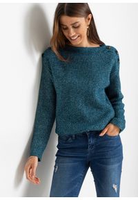 bonprix - Sweter oversize z guzikami. Kolor: niebieski