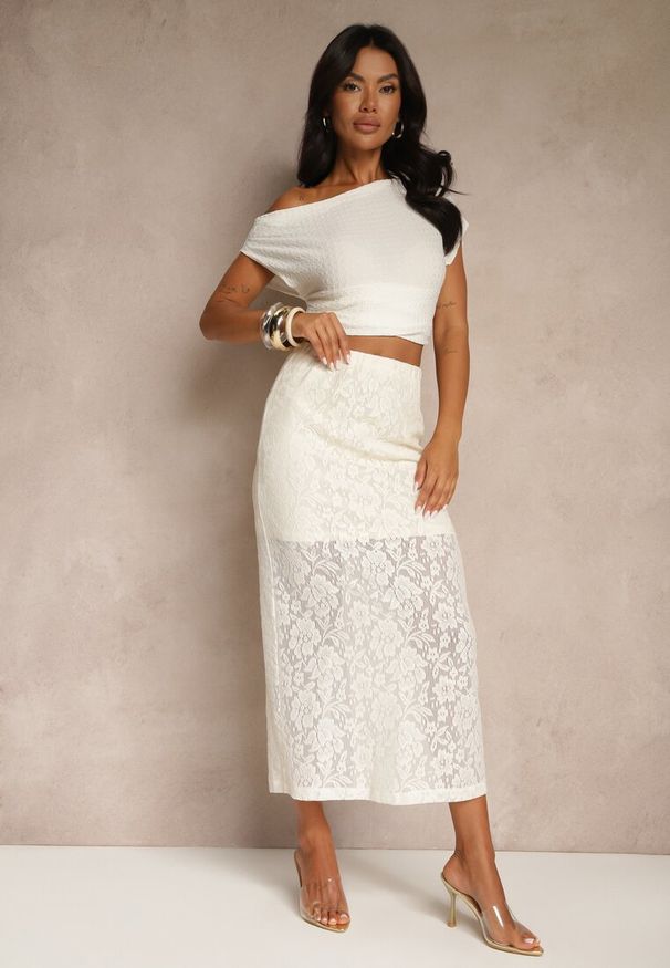 Renee - Beżowa Koronkowa Spódnica z Bawełny o Prostym Fasonie Aleona. Okazja: na co dzień. Kolor: beżowy. Materiał: bawełna, koronka. Styl: klasyczny, casual, elegancki