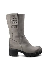 Szare Kozaki Simen Damskie Ocieplane Buty Zimowe. Okazja: na co dzień. Kolor: szary. Materiał: nubuk. Szerokość cholewki: normalna. Sezon: zima. Obcas: na obcasie. Styl: wizytowy, casual, elegancki. Wysokość obcasa: średni #3