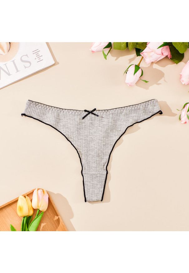 Intica - Stringi prążkowane z falbanką eleganckie Duilia. Kolor: szary. Materiał: prążkowany