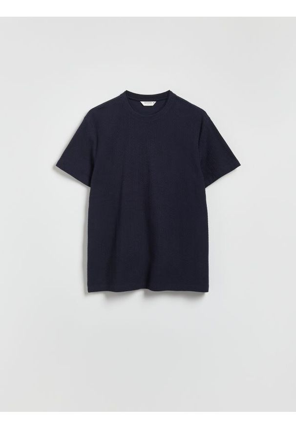 Reserved - Strukturalny t-shirt comfort fit - granatowy. Kolor: niebieski. Materiał: bawełna, dzianina