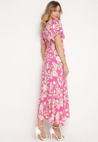 Born2be - Różowa Wiskozowa Rozkloszowana Sukienka z Ozdobnym Wiązaniem i Koronkową Tasiemką z Gumką w Pasie Lalmarie. Okazja: na spacer, na co dzień, na spotkanie biznesowe, do pracy. Kolor: różowy. Materiał: wiskoza, koronka. Wzór: aplikacja. Styl: casual, biznesowy #3