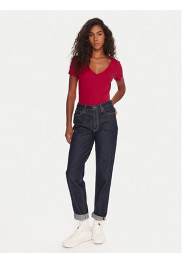 Tommy Jeans T-Shirt Essential DW0DW17385 Różowy Slim Fit. Kolor: różowy. Materiał: bawełna