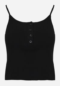Born2be - Czarny Top na Ramiączkach z Prążkowanej Tkaniny z Bawełny z Guzikami Bermisa. Okazja: na co dzień. Kolor: czarny. Materiał: bawełna, tkanina, prążkowany. Długość rękawa: na ramiączkach. Styl: elegancki, casual #6