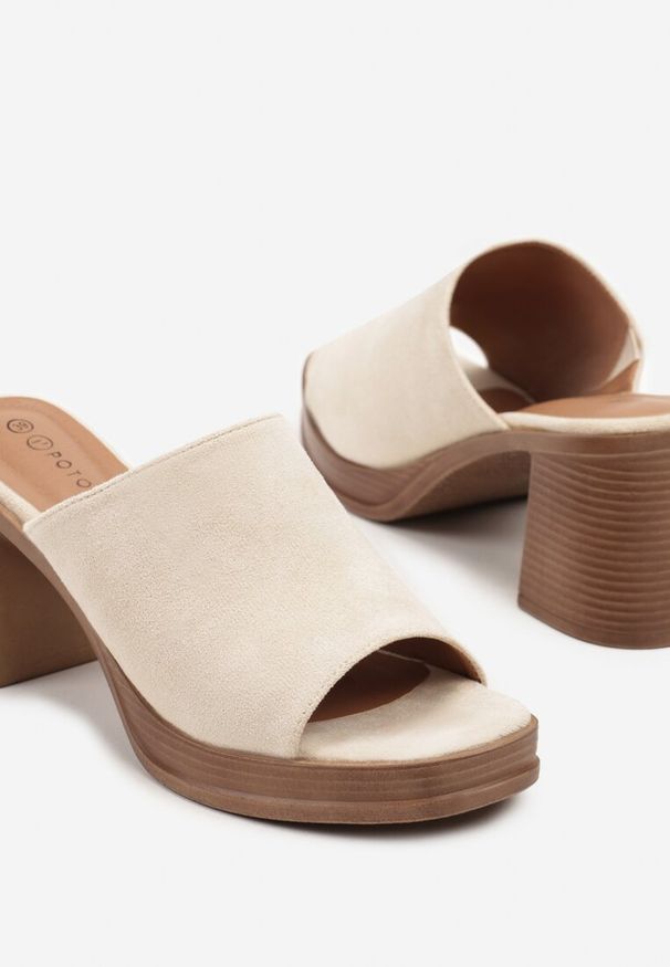 Born2be - Beżowe Klapki Drewniaki na Słupku Froaira. Okazja: na co dzień. Kolor: beżowy. Sezon: lato. Obcas: na słupku. Styl: klasyczny, elegancki, casual
