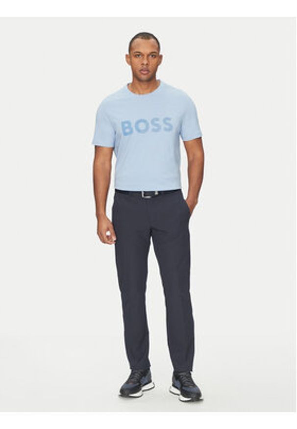 BOSS T-Shirt Tape Logo 50530990 Błękitny Regular Fit. Kolor: niebieski. Materiał: bawełna